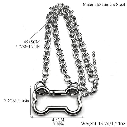 Punk Dog Bone Pendant Necklace | Stainless Steel Silver Goth Choker