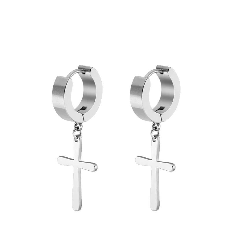 2pc Stainless Steel Cross Earrings Set | Gothic Punk Huggies for Men