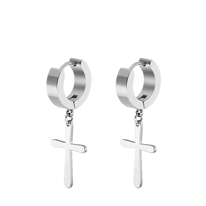 2pc Stainless Steel Cross Earrings Set | Gothic Punk Huggies for Men