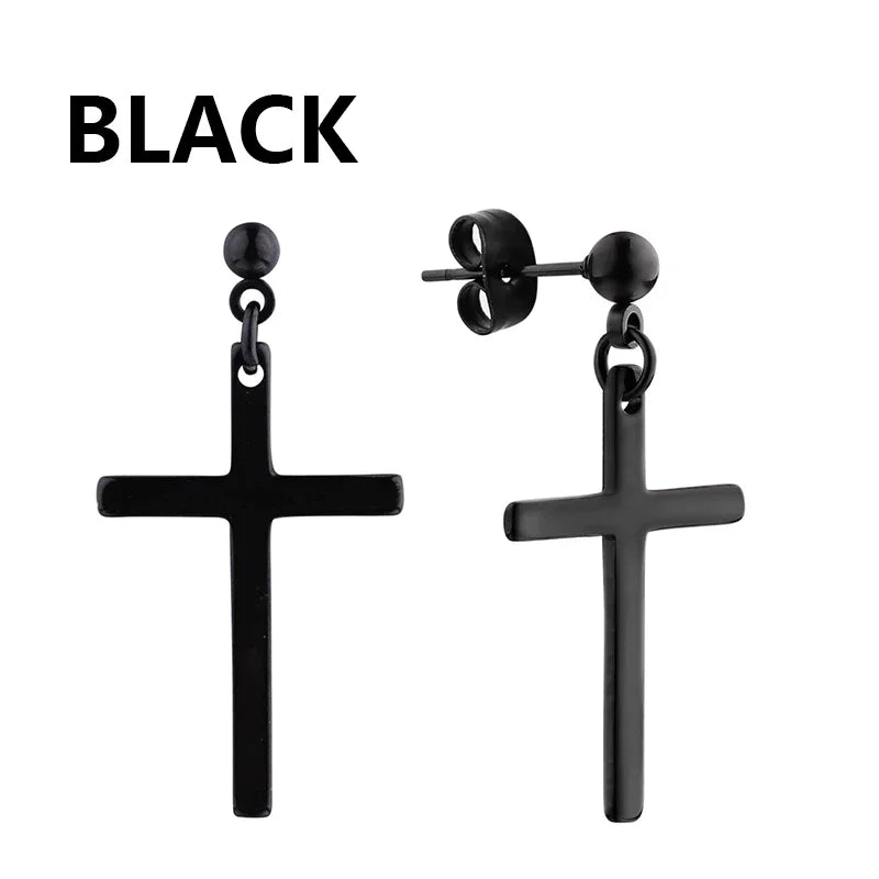 2pc Stainless Steel Cross Earrings Set | Gothic Punk Huggies for Men