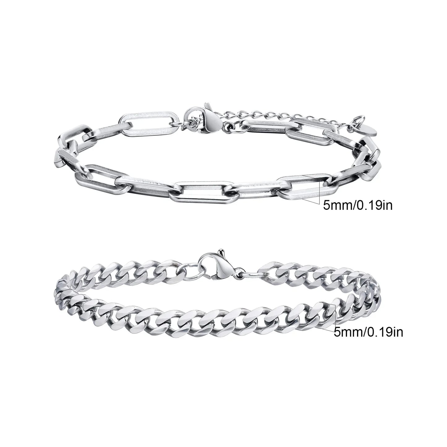 Men's Stainless Steel Chain Bracelets Set | 2pcs Silver Gold Black Twist Rope & Cuban Link