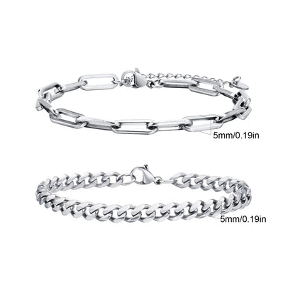 Men's Stainless Steel Chain Bracelets Set | 2pcs Silver Gold Black Twist Rope & Cuban Link