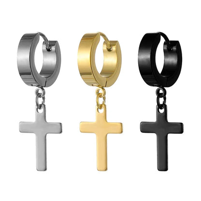 2pc Stainless Steel Cross Earrings Set | Gothic Punk Huggies for Men