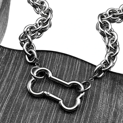 Punk Dog Bone Pendant Necklace | Stainless Steel Silver Goth Choker