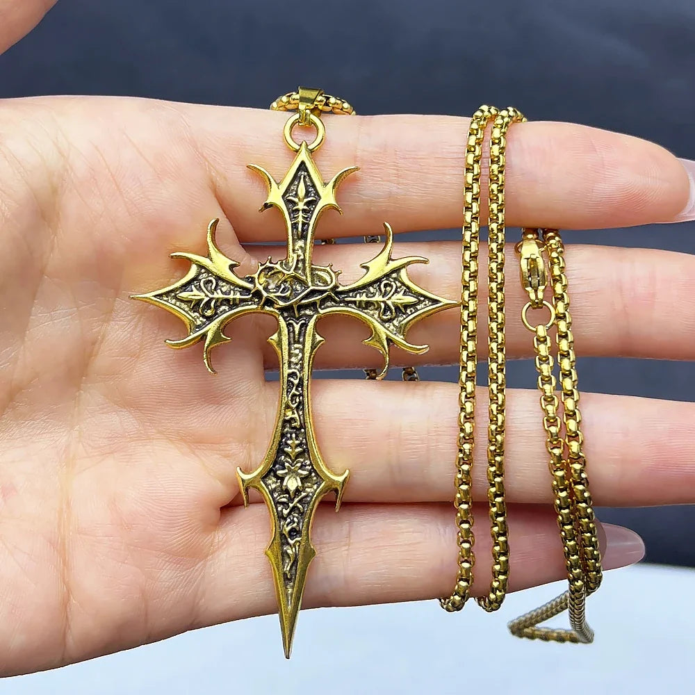 Gothic Double Sided Cross Pendant Necklace | Niche Hip Hop Punk Jewelry