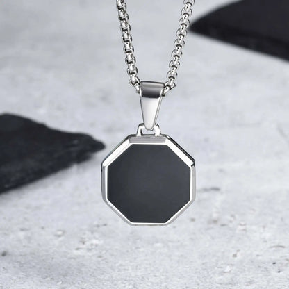 Men's Geometric Square Necklace | Black Enamel Rectangle Pendant with Rope Chain