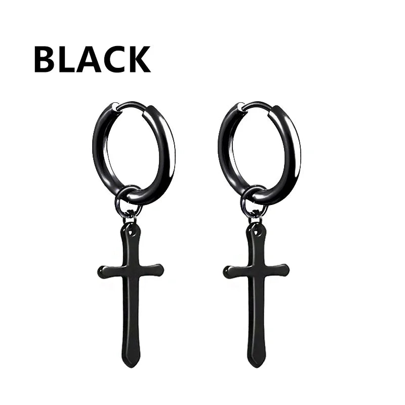 2pc Stainless Steel Cross Earrings Set | Gothic Punk Huggies for Men