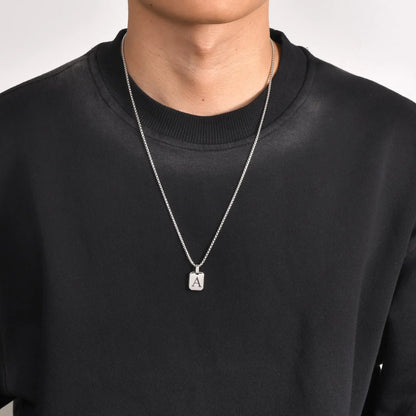 A-Z 26 Letters Stainless Steel Initials Necklace | Waterproof Square Pendant for Men