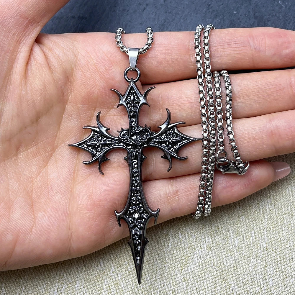 Gothic Double Sided Cross Pendant Necklace | Niche Hip Hop Punk Jewelry