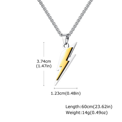Trendy Lightning Stainless Steel Necklace for Men | Two Color Pendant Hip Hop Jewelry