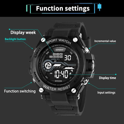 Men's Sports Watch WR30M Water Resistant | Large Digital LED Military Style