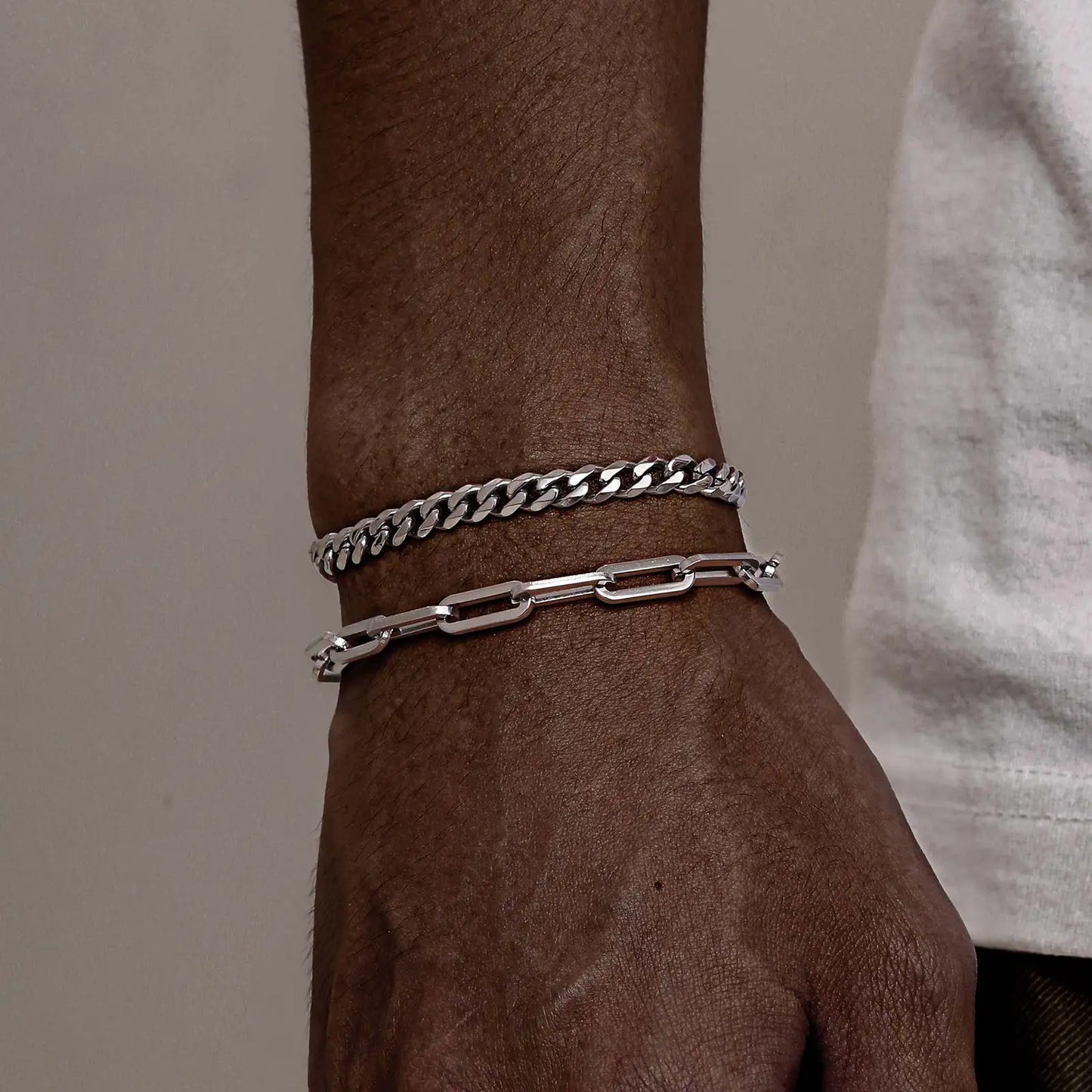 Men's Stainless Steel Chain Bracelets Set | 2pcs Silver Gold Black Twist Rope & Cuban Link