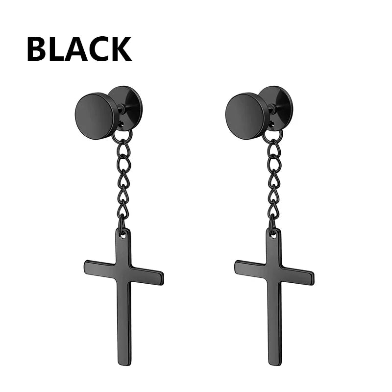 2pc Stainless Steel Cross Earrings Set | Gothic Punk Huggies for Men