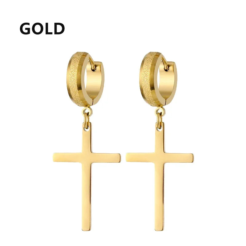 2pc Stainless Steel Cross Earrings Set | Gothic Punk Huggies for Men