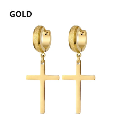 2pc Stainless Steel Cross Earrings Set | Gothic Punk Huggies for Men