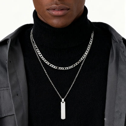 2pcs Vertical Layer Necklaces for Men | Waterproof Stainless Steel Cuban Chain Collar