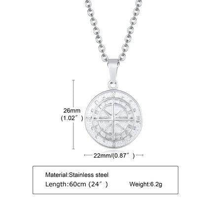 Vintage Compass Pendant Necklace | Stainless Steel Coin Necklace for Men