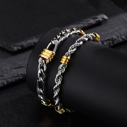 Vnox Men's Stainless Steel Rope Chain Bracelet with Tube Charms | Trendy Cuban Link Wristband