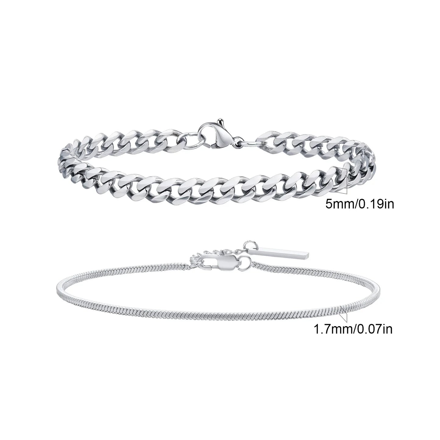 Men's Stainless Steel Chain Bracelets Set | 2pcs Silver Gold Black Twist Rope & Cuban Link