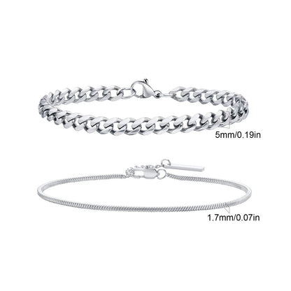 Men's Stainless Steel Chain Bracelets Set | 2pcs Silver Gold Black Twist Rope & Cuban Link