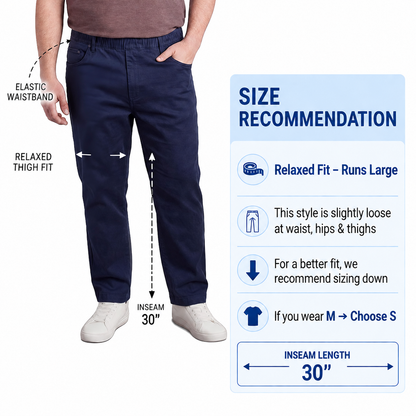 Men's Pull-On Denim and Twill Pants — Elastic Waist Easy Fit