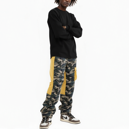 Men's Camo and Yellow Color Block Cargo Pants - Blank State