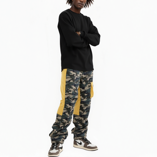 Men's Camo and Yellow Color Block Cargo Pants - Blank State
