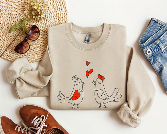 Retro Love Birds Valentines Day Nostalgic Vintage Card Illustrations Romance Edition Sweatshirt