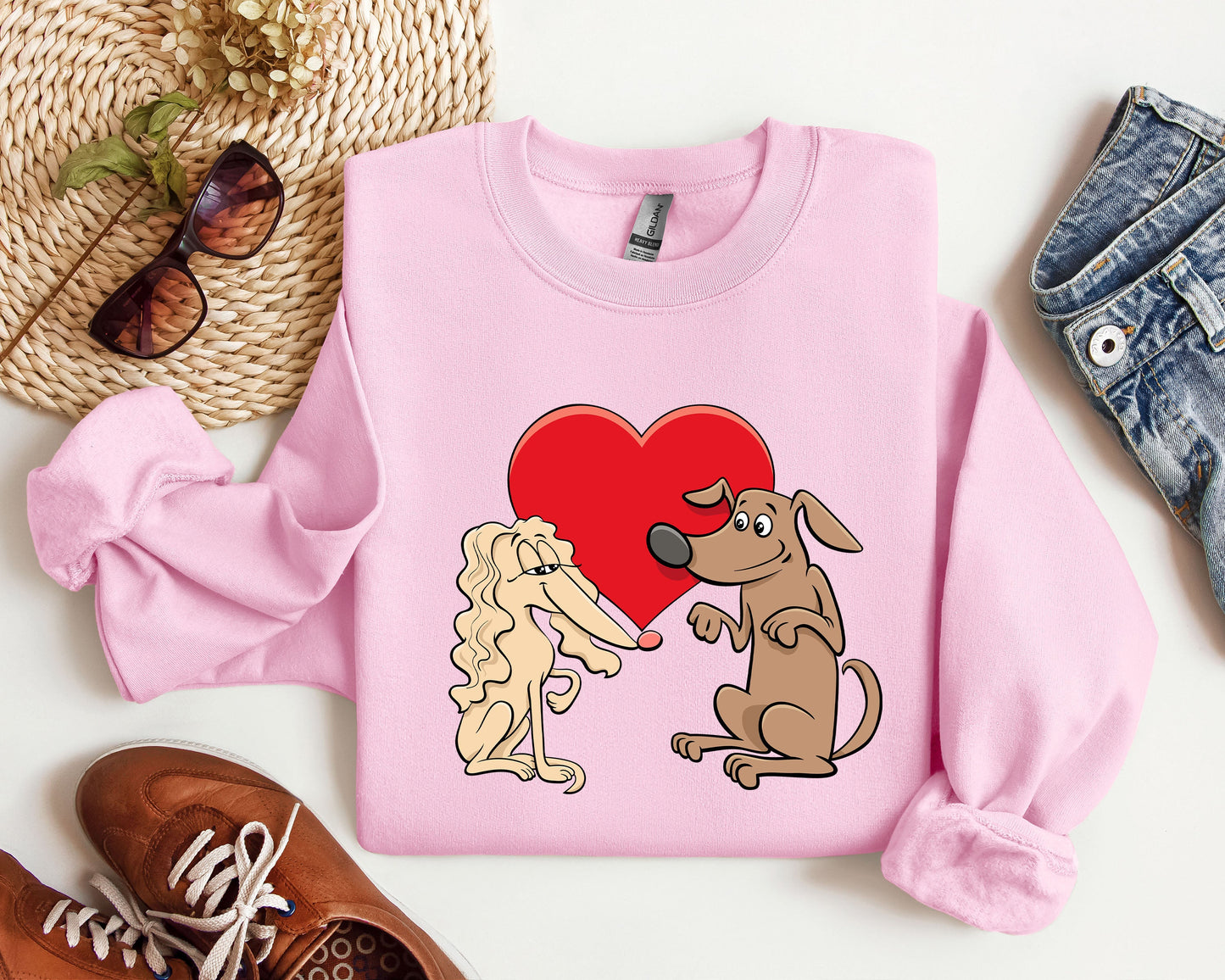 Retro Dog Lovers Vintage Valentine's Day Theme Premium Cozy Fleece Graphic Sweatshirt