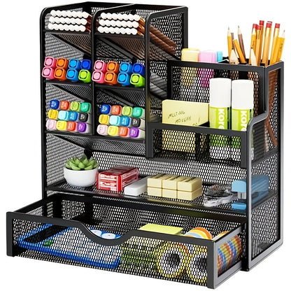 Iron Mesh Desk Organizer Multi-Layer Stationery Storage Box Office School Supplies
