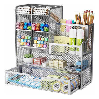 Iron Mesh Desk Organizer Multi-Layer Stationery Storage Box Office School Supplies