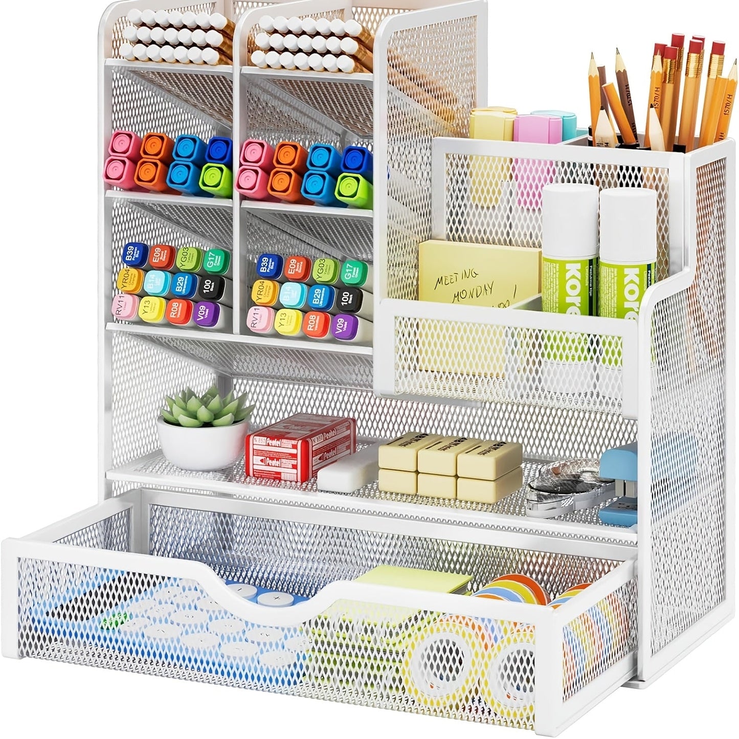 Iron Mesh Desk Organizer Multi-Layer Stationery Storage Box Office School Supplies