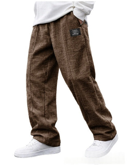 Mens Casual Embroidered-logo Drawstring Loose-fit Elastic-waist Pants With Pockets