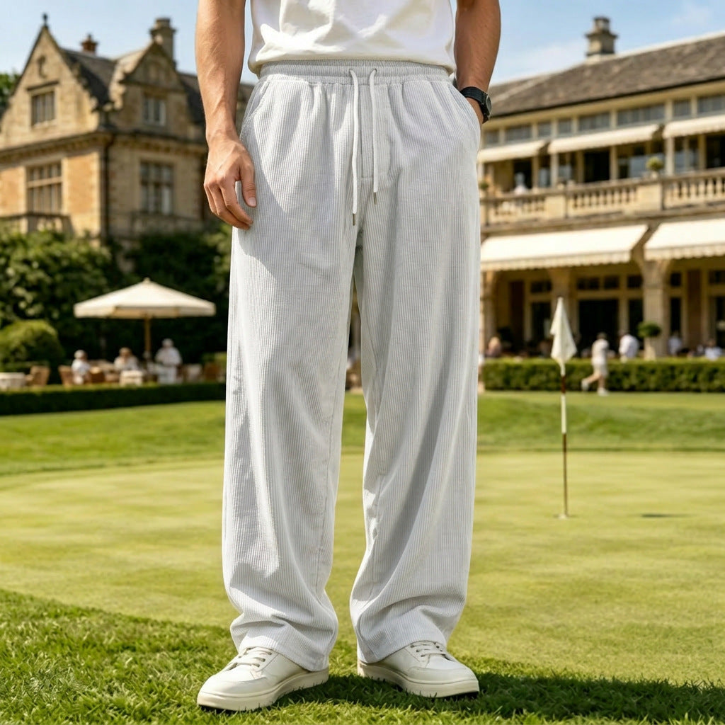 Mens Corduroy Non-Stretch Loose-Fit Casual Trousers