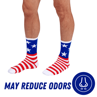 Premium Bamboo Rayon Crew Red White and Blue Flag Socks - Gift Box 3 Pair