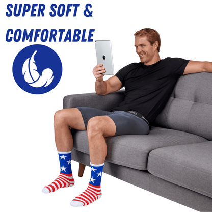 Premium Bamboo Rayon Crew Red White and Blue Flag Socks - Gift Box 3 Pair