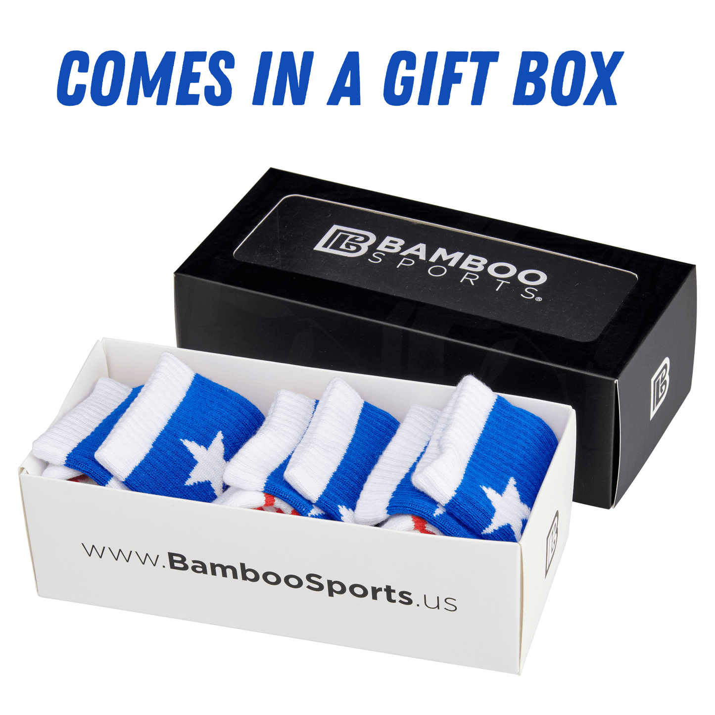 Premium Bamboo Rayon Crew Red White and Blue Flag Socks - Gift Box 3 Pair