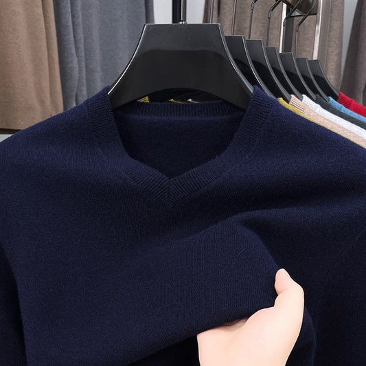 Mens Casual Slim-fit V-neck Solid-color Bottoming Top