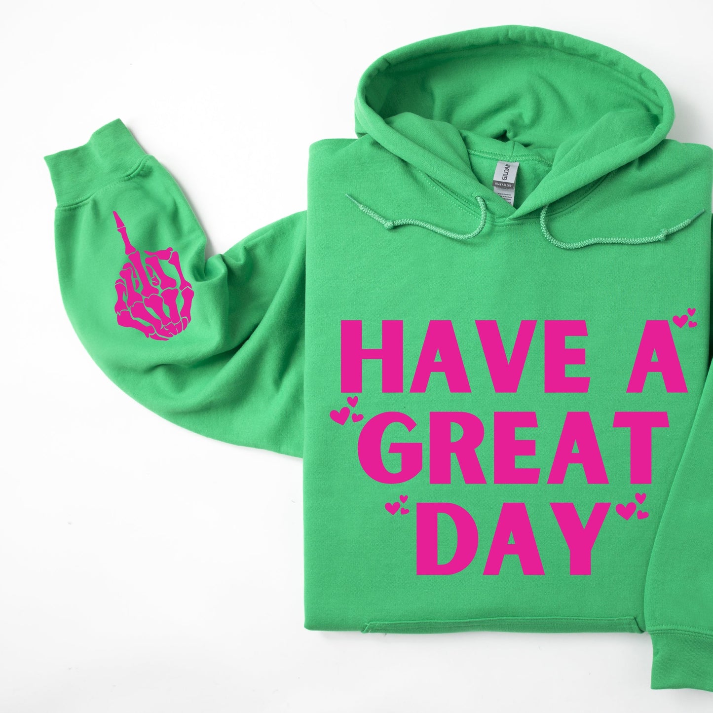 Have A Great Day Skeleton Middle Finger Sleeve Graphic Cheeky Unapologetic Hoodie