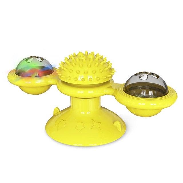 Cat Windmill Toy Funny Massage Rotatable Cat Toys With Catnip LED Ball Teeth Cleaning Pet Newest Windmill Cat Toy with LED and Catnip Ball Cat Turntable Teasing Interactive Toy with a Suction Cup Base Can be Cleaned Rotary Massage Tickle Anti-bite Toy