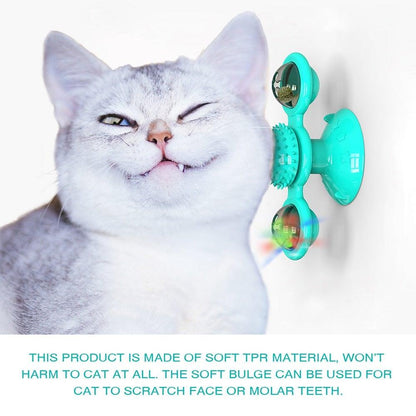 Cat Windmill Toy Funny Massage Rotatable Cat Toys With Catnip LED Ball Teeth Cleaning Pet Newest Windmill Cat Toy with LED and Catnip Ball Cat Turntable Teasing Interactive Toy with a Suction Cup Base Can be Cleaned Rotary Massage Tickle Anti-bite Toy