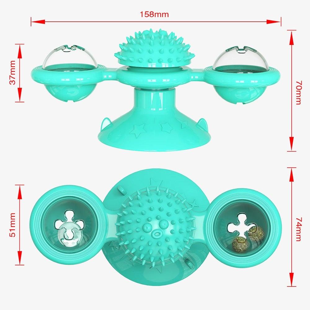 Cat Windmill Toy Funny Massage Rotatable Cat Toys With Catnip LED Ball Teeth Cleaning Pet Newest Windmill Cat Toy with LED and Catnip Ball Cat Turntable Teasing Interactive Toy with a Suction Cup Base Can be Cleaned Rotary Massage Tickle Anti-bite Toy