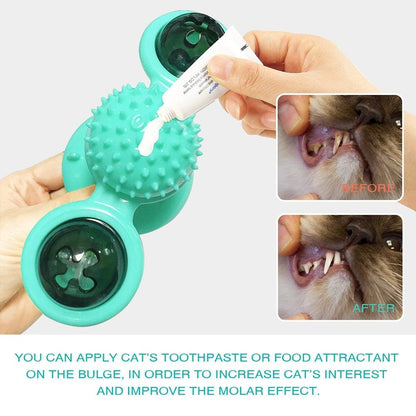 Cat Windmill Toy Funny Massage Rotatable Cat Toys With Catnip LED Ball Teeth Cleaning Pet Newest Windmill Cat Toy with LED and Catnip Ball Cat Turntable Teasing Interactive Toy with a Suction Cup Base Can be Cleaned Rotary Massage Tickle Anti-bite Toy