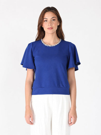 Crystal Embroidered Crewneck Top