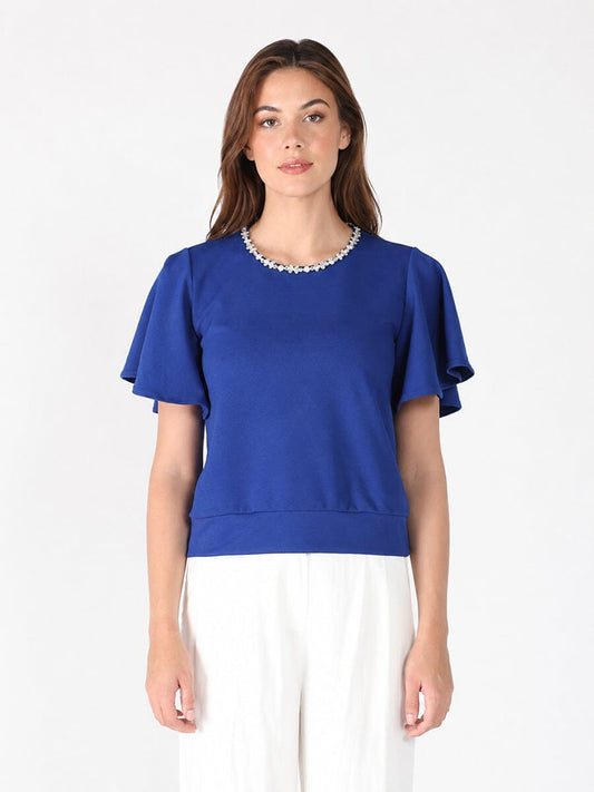 Crystal Embroidered Crewneck Top