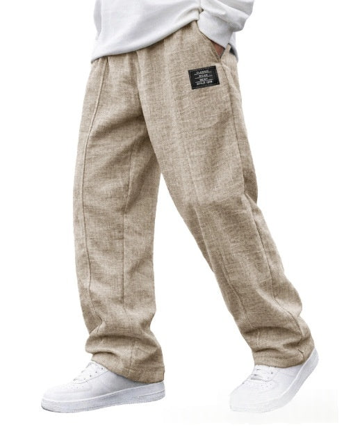Mens Casual Embroidered-logo Drawstring Loose-fit Elastic-waist Pants With Pockets