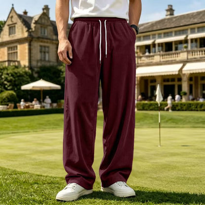Mens Corduroy Non-Stretch Loose-Fit Casual Trousers