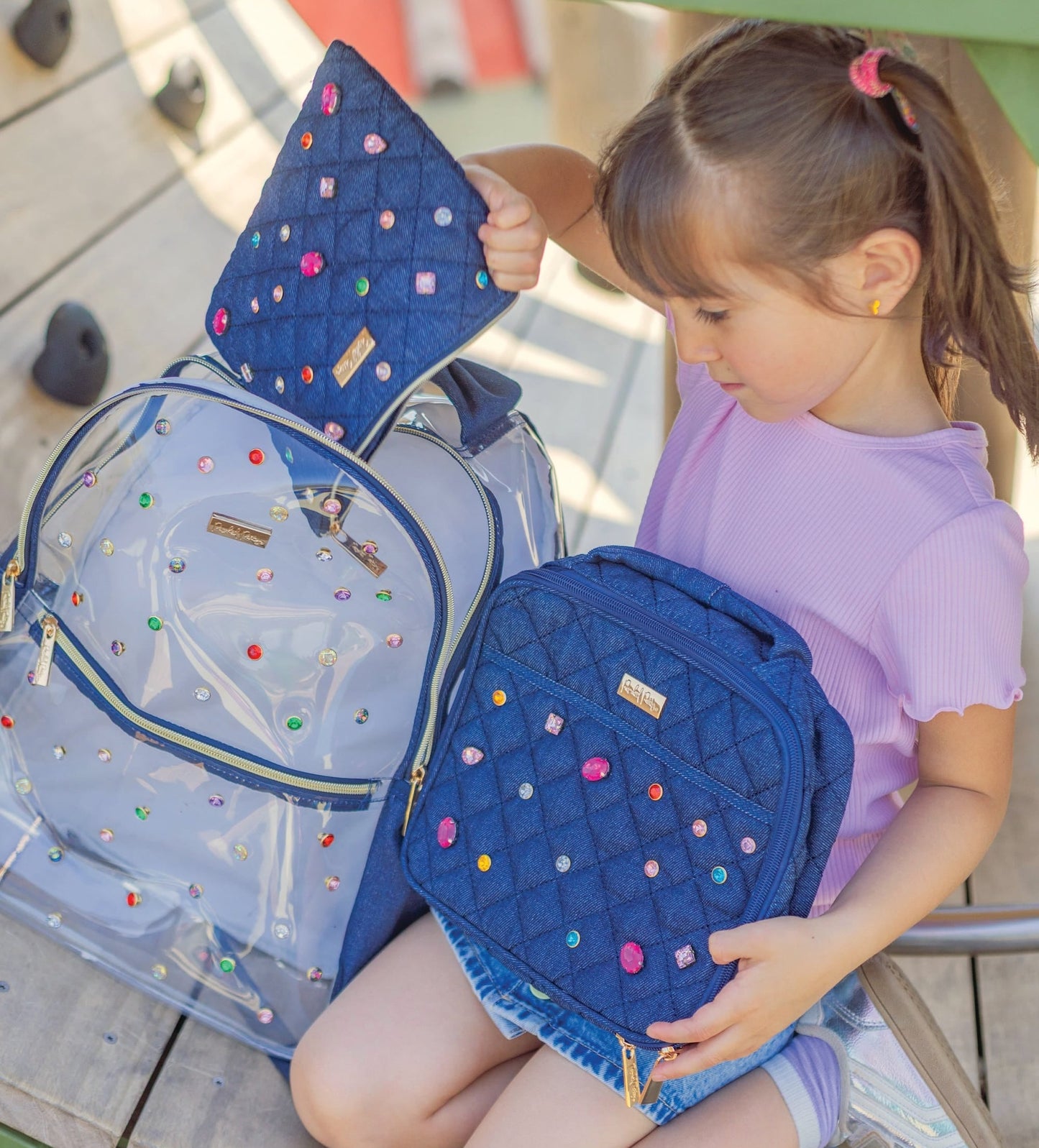 Clear Denim and Gems Backpack