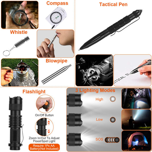 125-in-1 Survival Kit, Professional Gear for Camping, Hiking, Emergency SOS