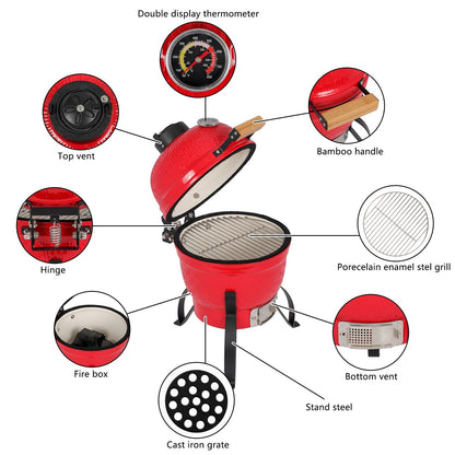 13" Ceramic Charcoal Grill XH – Compact Kamado-Style Outdoor Cooker